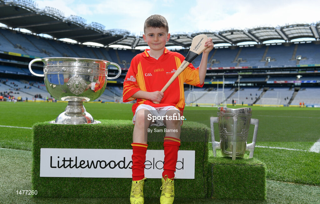 3 April 2018; Players from Horeswood GAA, Co Wexford, pictured with the Sam Maguire and Liam MacCarthy Trophies  during Day 1 of the The Go Games Provincial days in partnership with Littlewoods Ireland at Croke Park in Dublin. Photo by Sam Barnes/Sportsfile