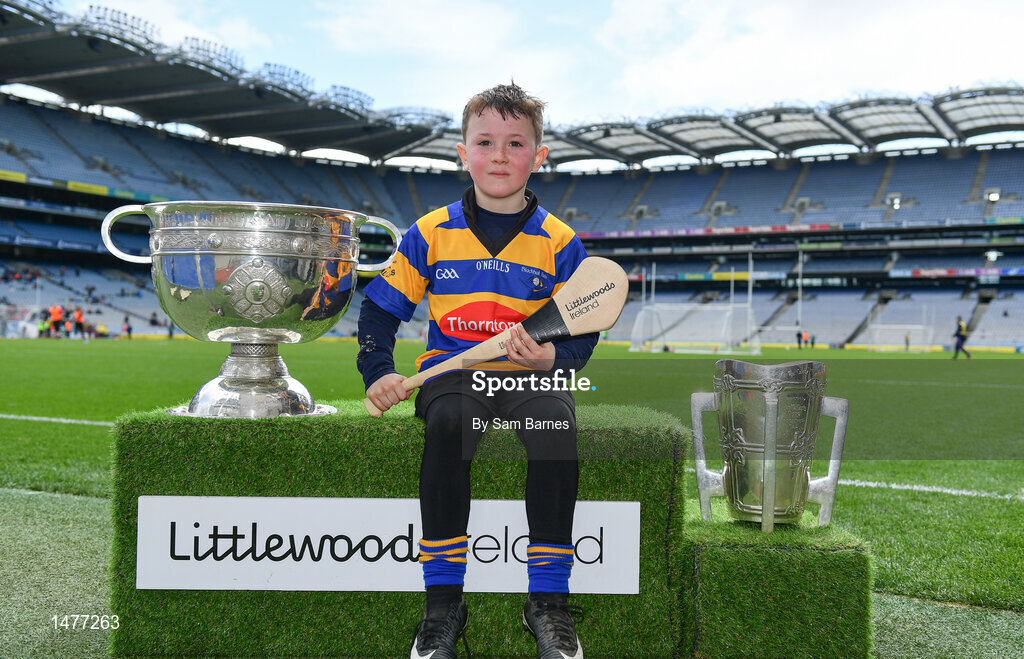 3 April 2018; Players from Blackhall Gaels GAA, Co Meath, pictured with the Sam Maguire and Liam MacCarthy Trophies  during Day 1 of the The Go Games Provincial days in partnership with Littlewoods Ireland at Croke Park in Dublin. Photo by Sam Barnes/Sportsfile