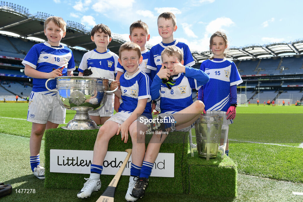 3 April 2018; Players from Granard/ Ballymore GAA, Co Longford, pictured with the Sam Maguire and Liam MacCarthy Trophies  during Day 1 of the The Go Games Provincial days in partnership with Littlewoods Ireland at Croke Park in Dublin. Photo by Sam Barnes/Sportsfile