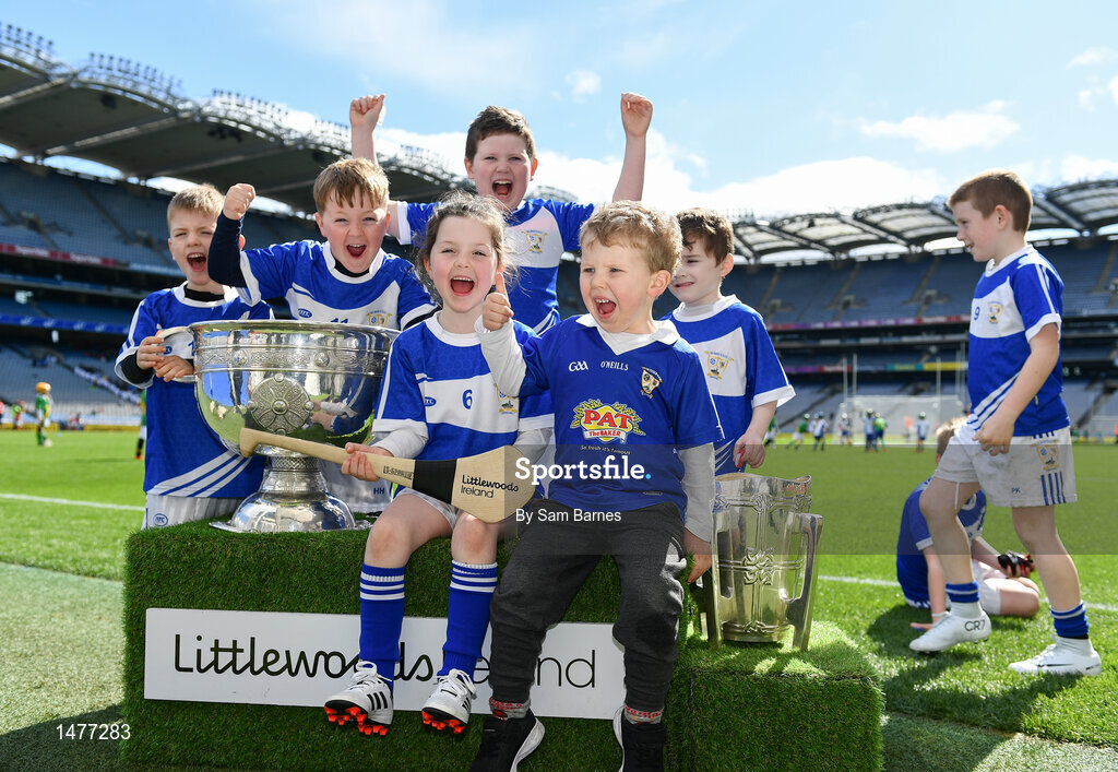 3 April 2018; Players from Granard/ Ballymore GAA, Co Longford, pictured with the Sam Maguire and Liam MacCarthy Trophies  during Day 1 of the The Go Games Provincial days in partnership with Littlewoods Ireland at Croke Park in Dublin. Photo by Sam Barnes/Sportsfile