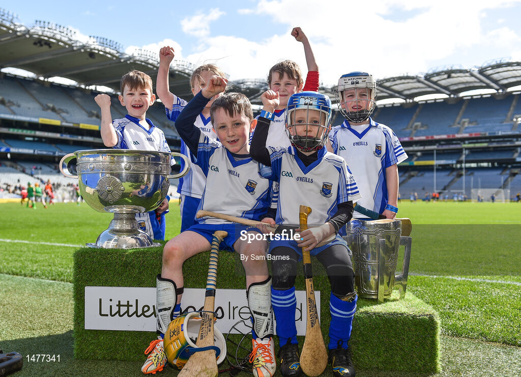 3 April 2018; Players from Craanford GAA, Co Wexford, pictured with the Sam Maguire and Liam MacCarthy Trophies  during Day 1 of the The Go Games Provincial days in partnership with Littlewoods Ireland at Croke Park in Dublin. Photo by Sam Barnes/Sportsfile