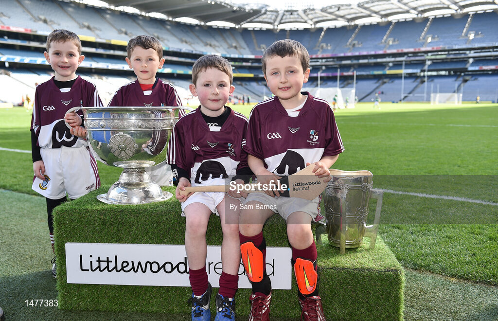3 April 2018; Players from Delvin GAA, Co Westmeath, pictured with the Sam Maguire and Liam MacCarthy Trophies during Day 1 of the The Go Games Provincial days in partnership with Littlewoods Ireland at Croke Park in Dublin. Photo by Sam Barnes/Sportsfile