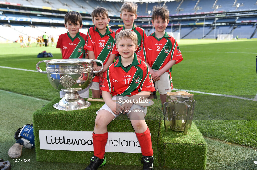 3 April 2018; Players from St Martins GAA, Co Kilkenny, pictured with the Sam Maguire and Liam MacCarthy Trophies during Day 1 of the The Go Games Provincial days in partnership with Littlewoods Ireland at Croke Park in Dublin. Photo by Sam Barnes/Sportsfile