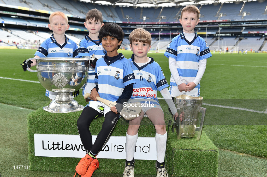 3 April 2018; Players from Athlone GAA, Co Westmeath, pictured with the Sam Maguire and Liam MacCarthy Trophies during Day 1 of the The Go Games Provincial days in partnership with Littlewoods Ireland at Croke Park in Dublin. Photo by Sam Barnes/Sportsfile