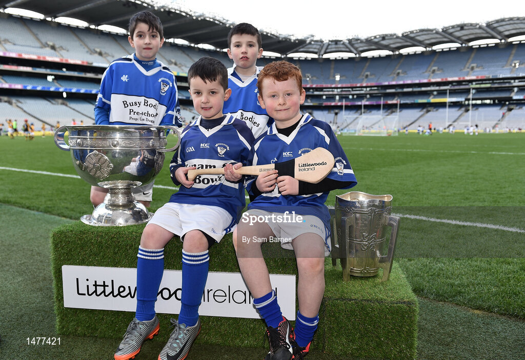 3 April 2018; Players from Raharney GAA, Co Westmeath, pictured with the Sam Maguire and Liam MacCarthy Trophies during Day 1 of the The Go Games Provincial days in partnership with Littlewoods Ireland at Croke Park in Dublin. Photo by Sam Barnes/Sportsfile