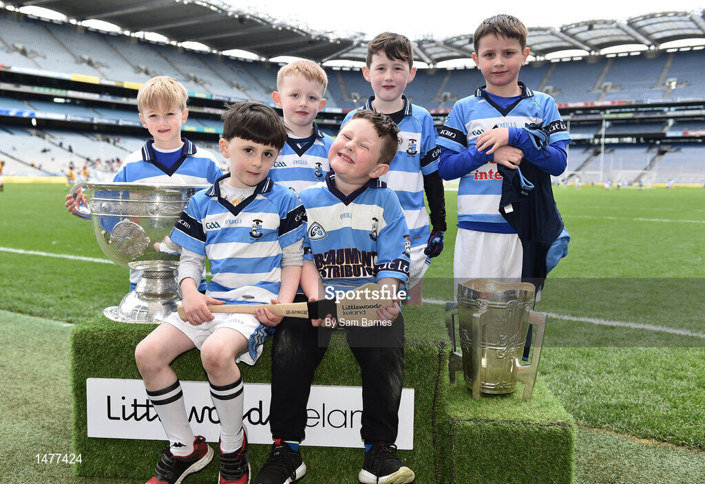 3 April 2018; Players from Athlone GAA, Co Westmeath, pictured with the Sam Maguire and Liam MacCarthy Trophies during Day 1 of the The Go Games Provincial days in partnership with Littlewoods Ireland at Croke Park in Dublin. Photo by Sam Barnes/Sportsfile