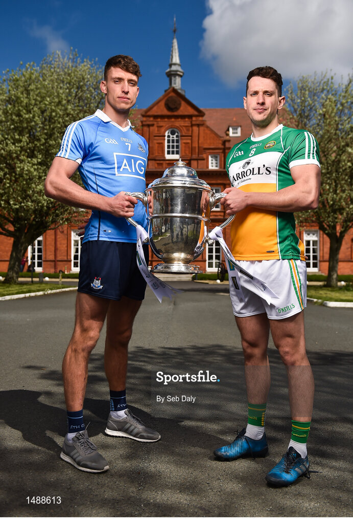 26 April 2018; Chris Crummy of Dublin, left, and David King of Offaly, in attendance at the Leinster GAA Senior Hurling Championship 2018 Launch, at McKee Barracks in Cabra, Dublin. Photo by Seb Daly/Sportsfile