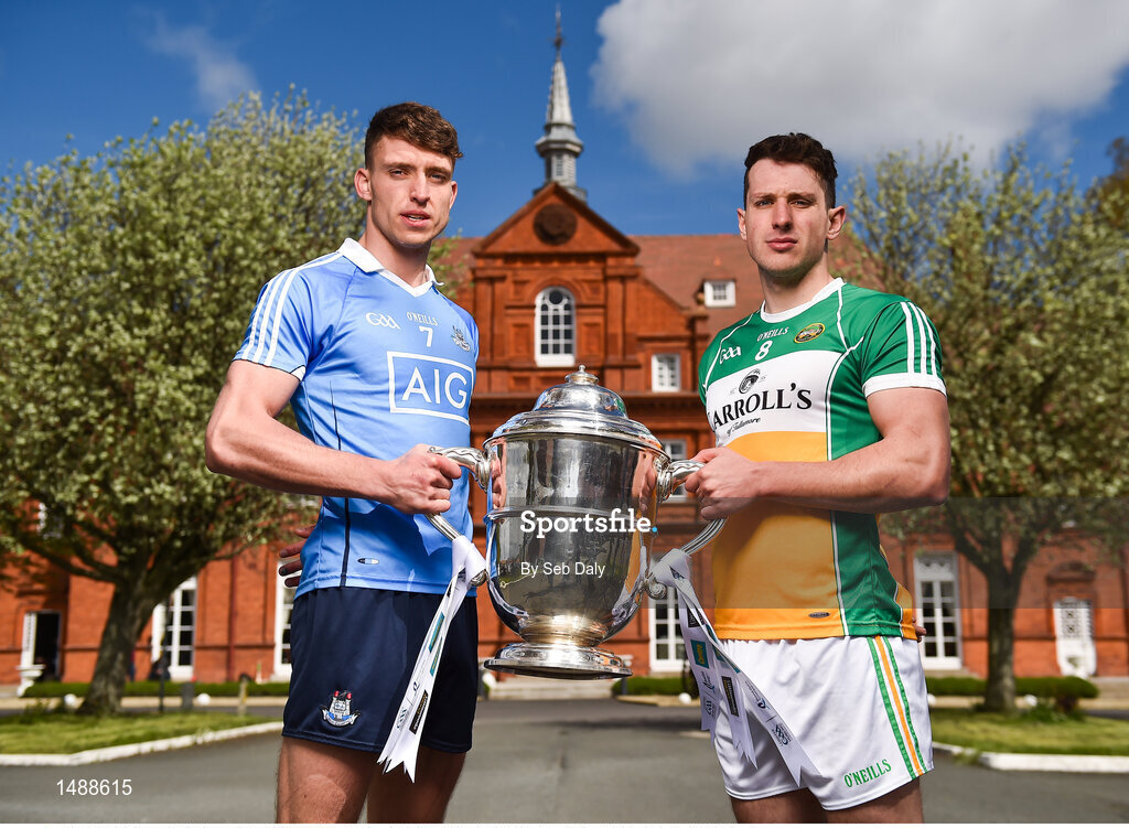 26 April 2018; Chris Crummy of Dublin, left, and David King of Offaly, in attendance at the Leinster GAA Senior Hurling Championship 2018 Launch, at McKee Barracks in Cabra, Dublin. Photo by Seb Daly/Sportsfile
