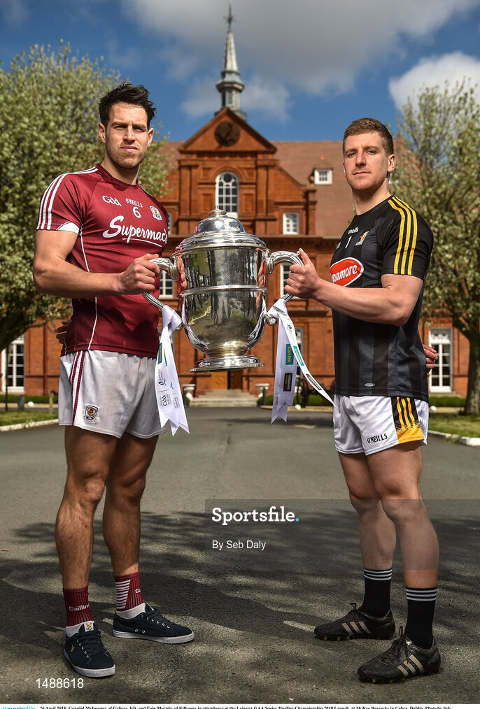 26 April 2018; Gearóid McInerney of Galway, left, and Eoin Murphy of Kilkenny in attendance at the Leinster GAA Senior Hurling Championship 2018 Launch, at McKee Barracks in Cabra, Dublin. Photo by Seb Daly/Sportsfile