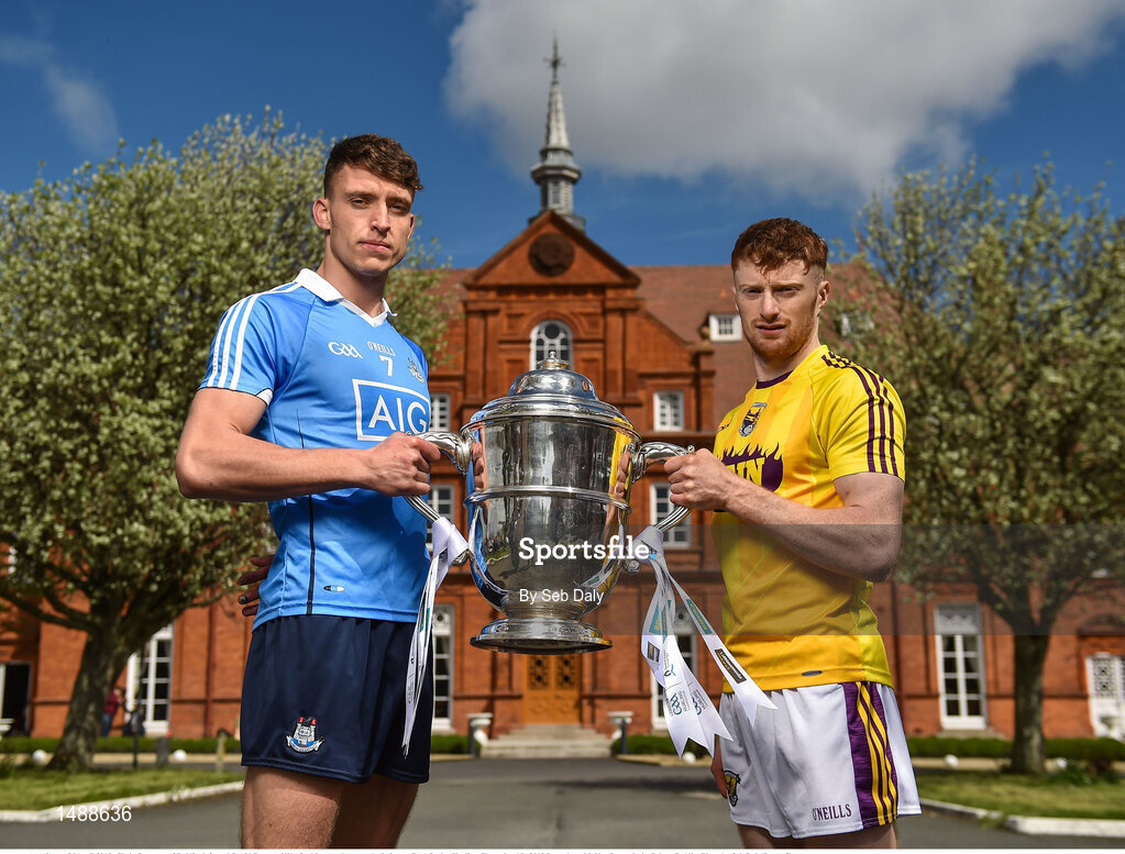 26 April 2018; Chris Crummy of Dublin, left, and David Dunne of Wexford in attendance at the Leinster GAA Senior Hurling Championship 2018 Launch, at McKee Barracks in Cabra, Dublin. Photo by Seb Daly/Sportsfile