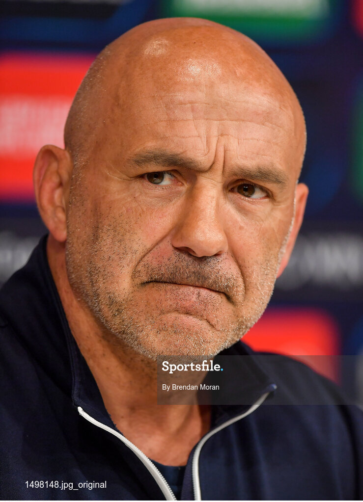 11 May 2018; Backs coach Laurent Labit during the Racing 92 Press Conference at San Mames Stadium, in Bilbao, Spain. Photo by Brendan Moran/Sportsfile