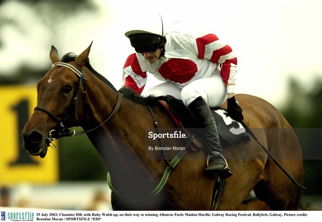 29 July 2003; Clounties Hill, with Ruby Walsh up, on their way to winning Albatros Feeds Maiden Hurdle. Galway Racing Festival, Ballybrit, Galway. Picture credit; Brendan Moran / SPORTSFILE *EDI*