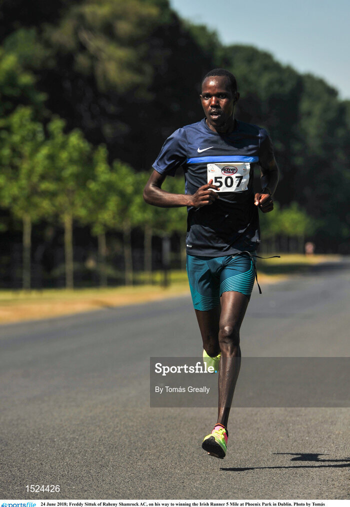 24 June 2018; Freddy Sittuk of Raheny Shamrock AC, on his way to winning the Irish Runner 5 Mile at Phoenix Park in Dublin. Photo by Tomás Greally/Sportsfile