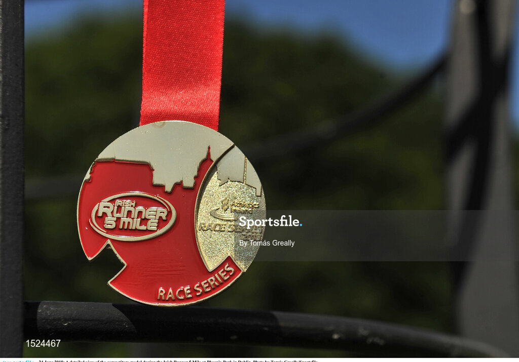 24 June 2018; A detailed view of the competitors medal during the Irish Runner 5 Mile at Phoenix Park in Dublin. Photo by Tomás Greally/Sportsfile