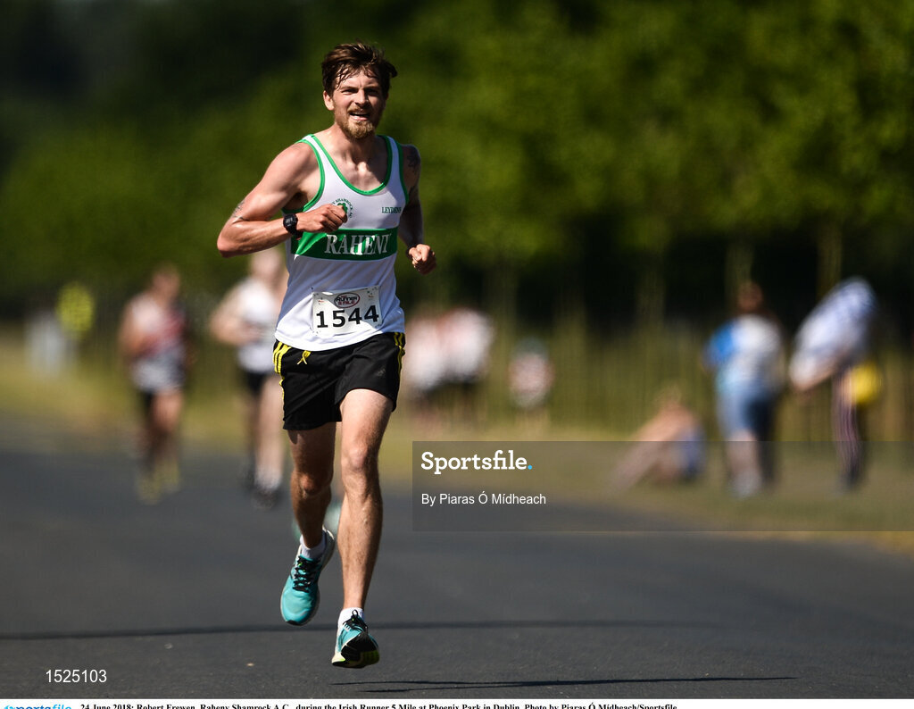 24 June 2018; Robert Frewen, Raheny Shamrock A.C., during the Irish Runner 5 Mile at Phoenix Park in Dublin. Photo by Piaras Ó Mídheach/Sportsfile