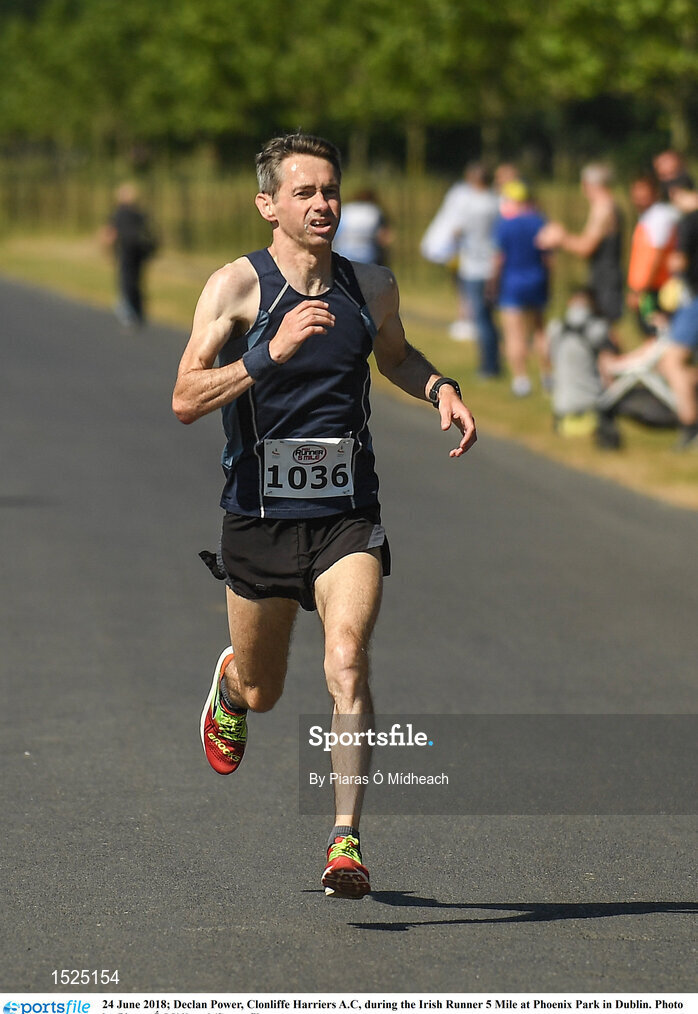 24 June 2018; Declan Power, Clonliffe Harriers A.C, during the Irish Runner 5 Mile at Phoenix Park in Dublin. Photo by Piaras Ó Mídheach/Sportsfile