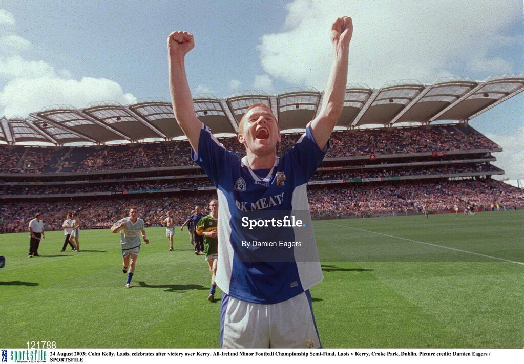 24 August 2003; Colm Kelly, Laois celebrates after victory over Kerry after the the All-Ireland Minor Football Championship Semi-Final between Laois and Kerry at Croke Park, Dublin. Photo by Damien Eagers/Sportsfile