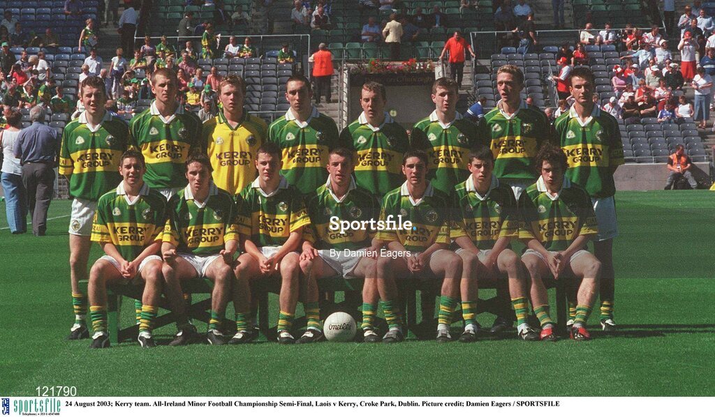 24 August 2003; The Kerry squad pose for a team photo at the All-Ireland Minor Football Championship Semi Final between Laois and Kerry at Croke Park, Dublin. Photo by Damien Eagers/Sportsfile