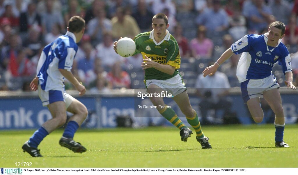 24 August 2003; Brian Moran of Kerry, in action against Laois during the All-Ireland Minor Football Championship Semi-Final between Laois and Kerry at Croke Park, Dublin. Photo by Damien Eagers/Sportsfile