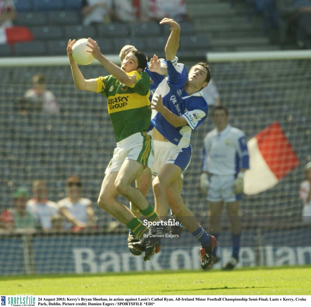 24 August 2003; Bryan Sheehan of Kerry, in action against Cathal Ryan of Laois during the All-Ireland Minor Football Championship Semi-Final between Laois and Kerry at Croke Park, Dublin. Photo by Damien Eagers/Sportsfile