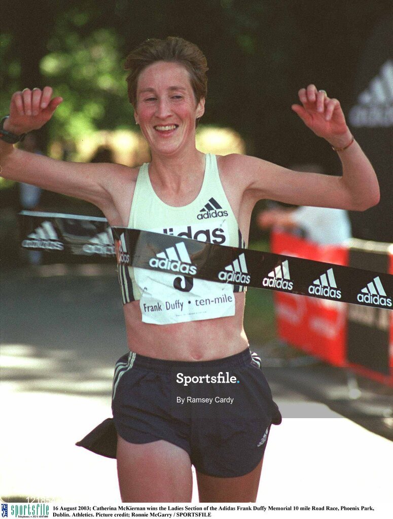 16 August 2003; Catherina McKiernan wins the Ladies Section of the Adidas Frank Duffy Memorial 10 mile Road Race at Phoenix Park, Dublin. Photo by Ronnie McGarry / SPORTSFILE