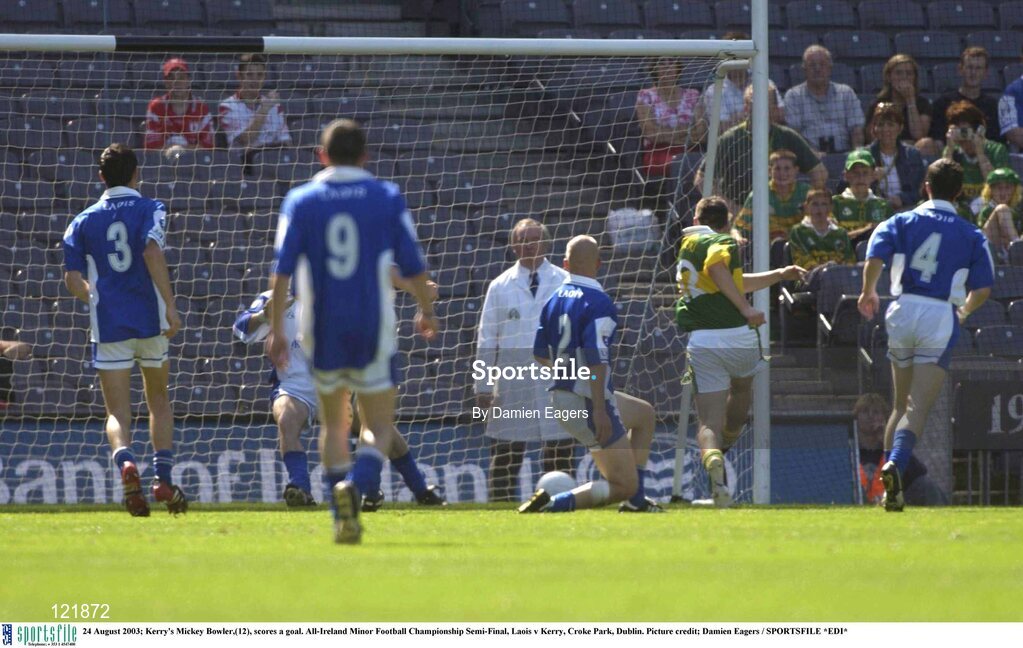 24 August 2003; Mickey Bowler,12, of Kerry scores a goal during the All-Ireland Minor Football Championship Semi-Final between Laois and Kerry at Croke Park, Dublin. Photo by Damien Eagers/Sportsfile