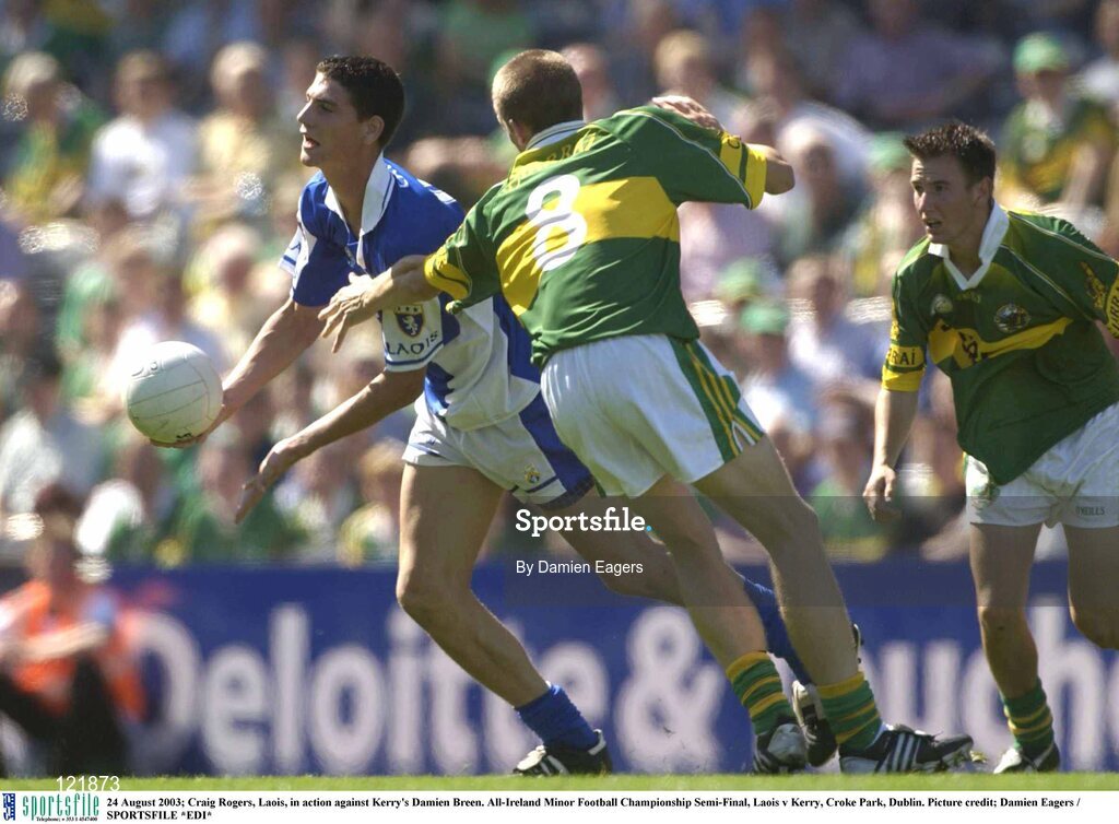 24 August 2003; Craig Rogers of Laois, in action against Damien Breen of Kerry during the All-Ireland Minor Football Championship Semi-Final between Laois and Kerry at Croke Park, Dublin. Photo by Damien Eagers/Sportsfile