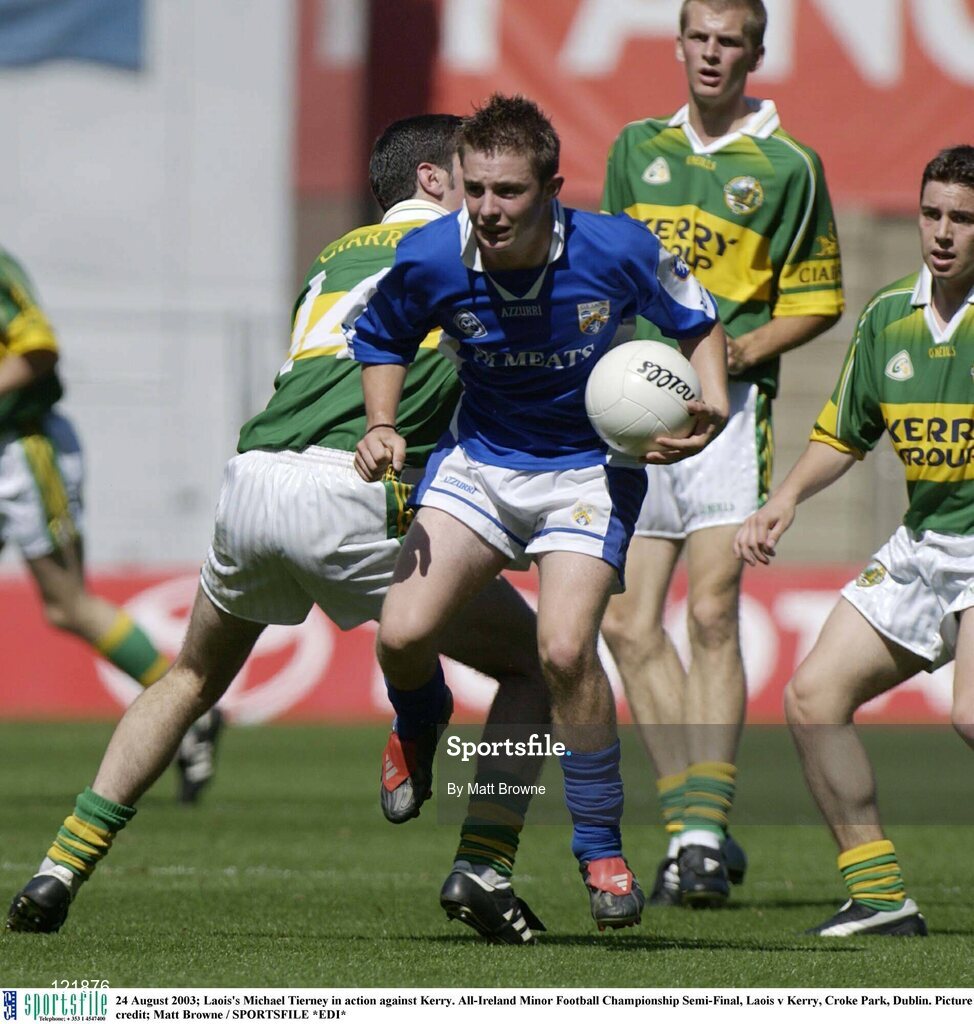 24 August 2003; Laois's Michael Tierney in action against Kerry during the All-Ireland Minor Football Championship Semi-Final between Laois and Kerry at Croke Park, Dublin. Photo by Matt Browne/Sportsfile