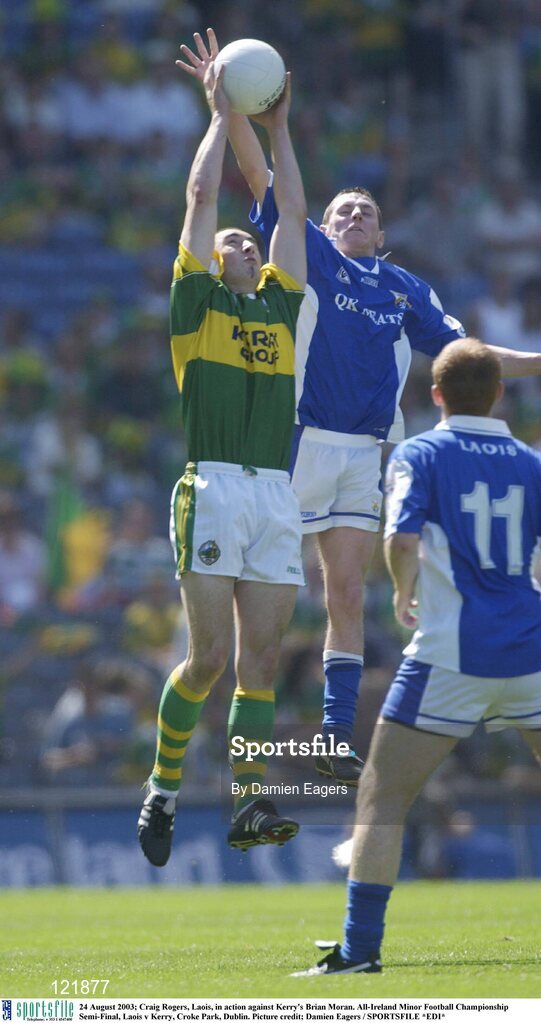 24 August 2003; Craig Rogers of Laois, in action against Brian Moran of Kerry during the All-Ireland Minor Football Championship Semi-Final between Laois and Kerry at Croke Park, Dublin. Photo by Damien Eagers/Sportsfile