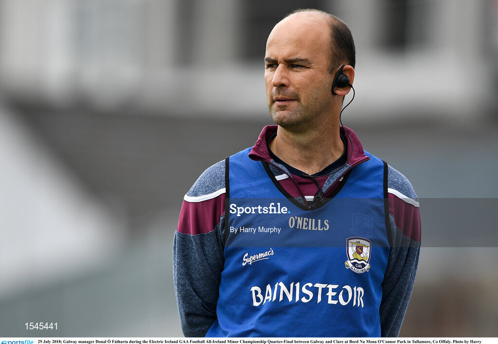 29 July 2018; Galway manager Donal Ó Fátharta during the Electric Ireland GAA Football All-Ireland Minor Championship Quarter-Final between Galway and Clare at Bord Na Mona O'Connor Park in Tullamore, Co Offaly. Photo by Harry Murphy/Sportsfile