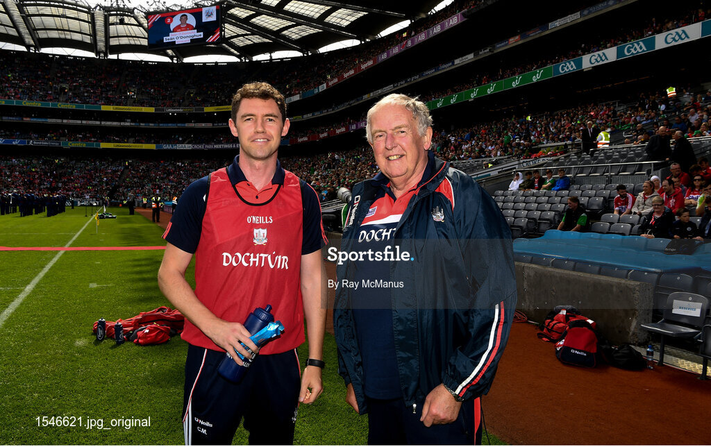 29 July 2018; Dr Con Murphy, right, and his son Dr Colm before the GAA Hurling All-Ireland Senior Championship semi-final match between Cork and Limerick at Croke Park in Dublin. Photo by Ray McManus/Sportsfile