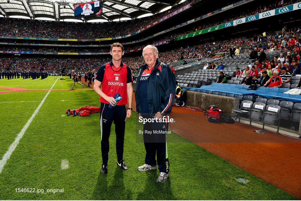 29 July 2018; Dr Con Murphy, right, and his son Dr Colm before the GAA Hurling All-Ireland Senior Championship semi-final match between Cork and Limerick at Croke Park in Dublin. Photo by Ray McManus/Sportsfile