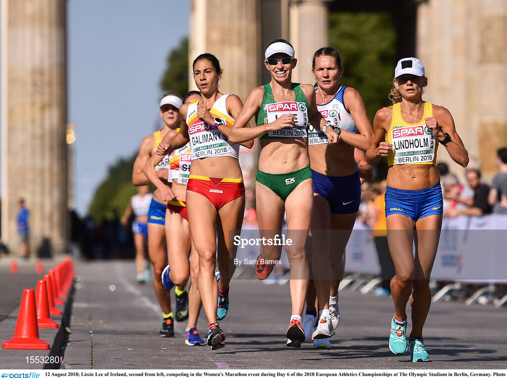12 August 2018; Lizzie Lee of Ireland, second from left, competing in the Women's Marathon event during Day 6 of the 2018 European Athletics Championships at The Olympic Stadium in Berlin, Germany. Photo by Sam Barnes/Sportsfile