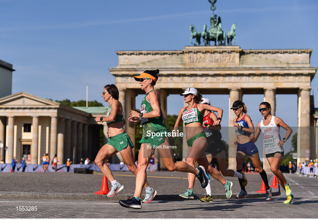 12 August 2018; Gladys Ganiel O'Neill, far left, and Breege Connolly, left, both of Ireland passes in front of the Brandenburg Gate while competing in the Women's Marathon event during Day 6 of the 2018 European Athletics Championships at The Olympic Stadium in Berlin, Germany. Photo by Sam Barnes/Sportsfile