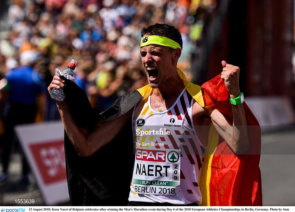 12 August 2018; Koen Naert of Belgium celebrates after winning the Men's Marathon event during Day 6 of the 2018 European Athletics Championships in Berlin, Germany. Photo by Sam Barnes/Sportsfile