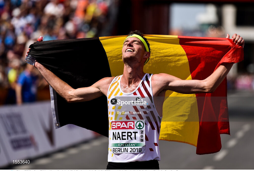 12 August 2018; Koen Naert of Belgium celebrates after winning the Men's Marathon event during Day 6 of the 2018 European Athletics Championships in Berlin, Germany. Photo by Sam Barnes/Sportsfile
