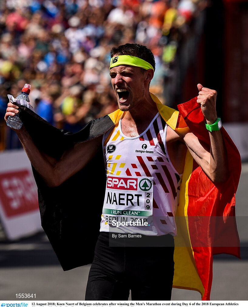 12 August 2018; Koen Naert of Belgium celebrates after winning the Men's Marathon event during Day 6 of the 2018 European Athletics Championships in Berlin, Germany. Photo by Sam Barnes/Sportsfile