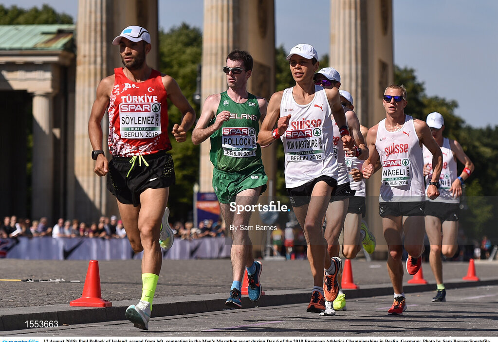 12 August 2018; Paul Pollock of Ireland, second from left, competing in the Men's Marathon event during Day 6 of the 2018 European Athletics Championships in Berlin, Germany. Photo by Sam Barnes/Sportsfile
