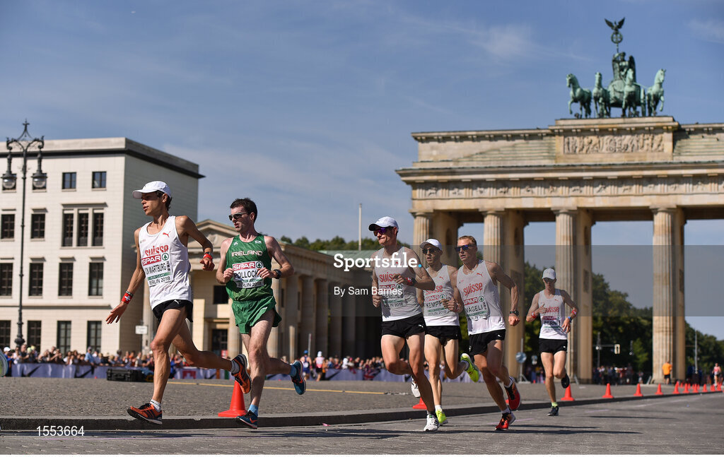 12 August 2018; Paul Pollock of Ireland, second from left, passes the Brandenburg Gate whilst competing in the Men's Marathon event during Day 6 of the 2018 European Athletics Championships in Berlin, Germany. Photo by Sam Barnes/Sportsfile