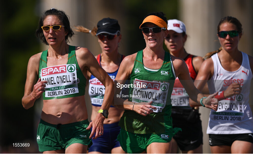 12 August 2018; Gladys Ganiel O'Neill, left, and Breege Connolly of Ireland competing in the Women's Marathon event during Day 6 of the 2018 European Athletics Championships in Berlin, Germany. Photo by Sam Barnes/Sportsfile