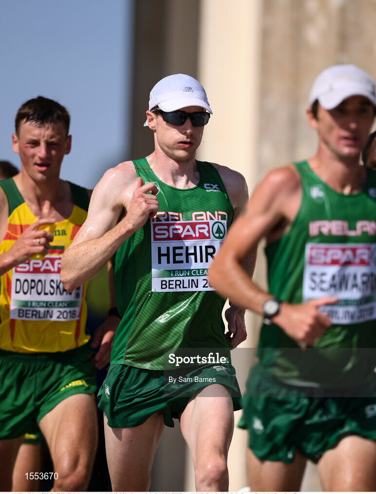 12 August 2018; Sean Hehir of Ireland, centre, competing in the Men's Marathon event during Day 6 of the 2018 European Athletics Championships in Berlin, Germany. Photo by Sam Barnes/Sportsfile