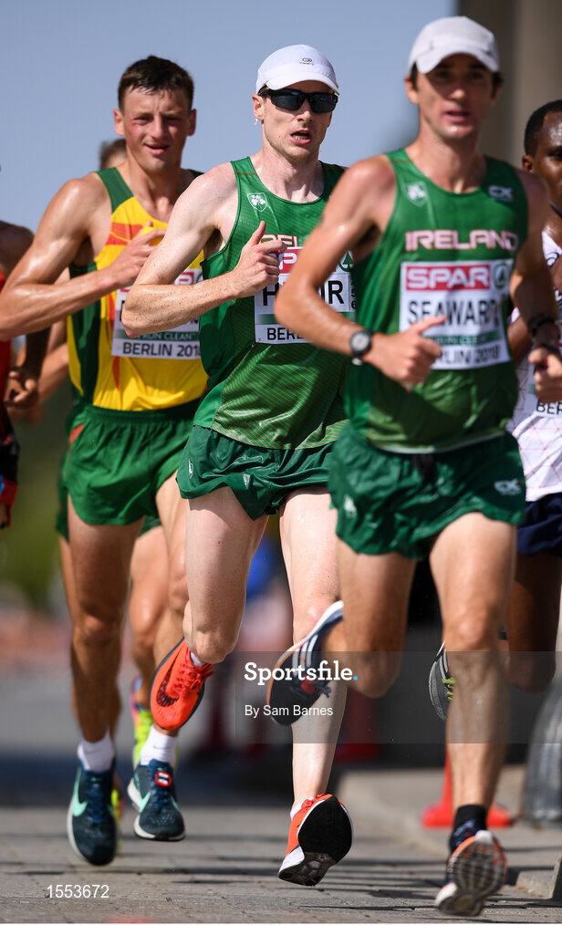 12 August 2018; Sean Hehir of Ireland, centre, competing in the Men's Marathon event during Day 6 of the 2018 European Athletics Championships in Berlin, Germany. Photo by Sam Barnes/Sportsfile