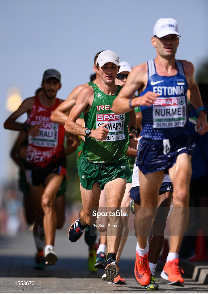 12 August 2018; Kevin Seaward of Ireland, centre, competing in the Men's Marathon event during Day 6 of the 2018 European Athletics Championships in Berlin, Germany. Photo by Sam Barnes/Sportsfile