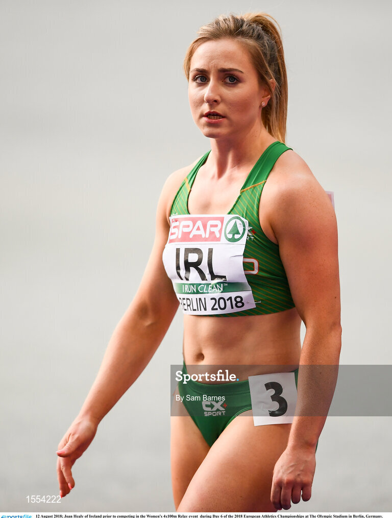 12 August 2018; Joan Healy of Ireland prior to competing in the Women's 4x100m Relay event  during Day 6 of the 2018 European Athletics Championships at The Olympic Stadium in Berlin, Germany. Photo by Sam Barnes/Sportsfile
