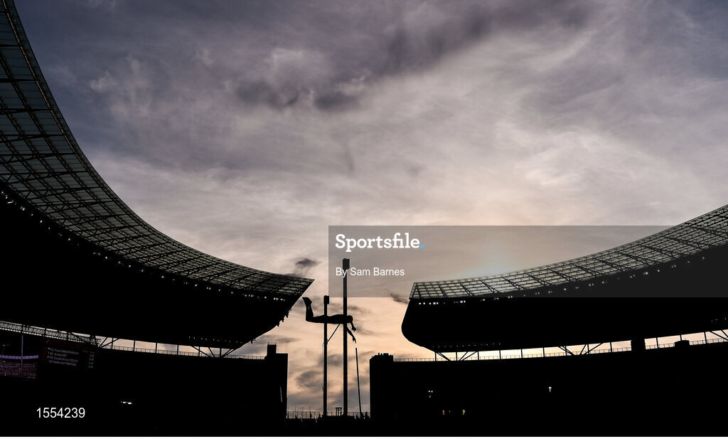 12 August 2018; Adam Hague of Great Britain competing in the Men's Pole Vault Final during Day 6 of the 2018 European Athletics Championships at The Olympic Stadium in Berlin, Germany. Photo by Sam Barnes/Sportsfile