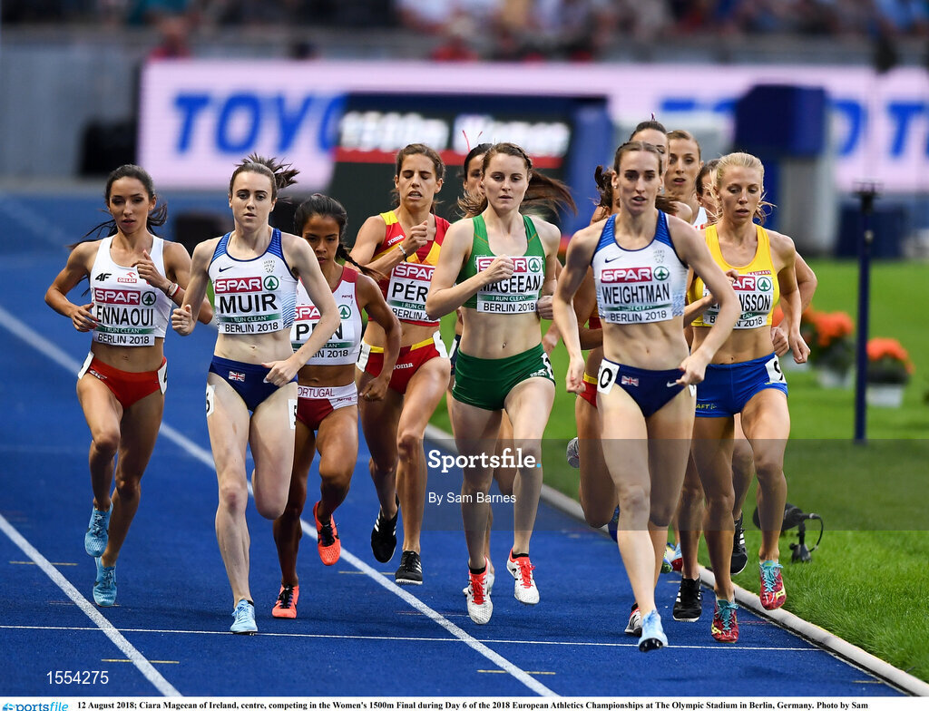12 August 2018; Ciara Mageean of Ireland, centre, competing in the Women's 1500m Final during Day 6 of the 2018 European Athletics Championships at The Olympic Stadium in Berlin, Germany. Photo by Sam Barnes/Sportsfile