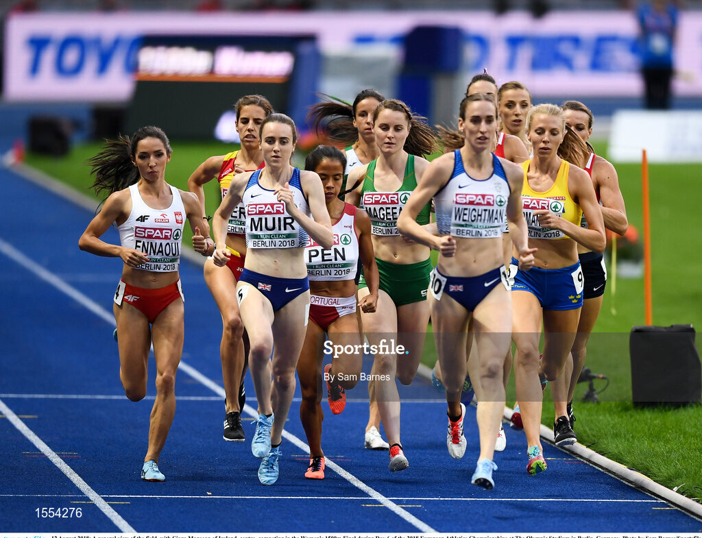 12 August 2018; A general view of the field, with Ciara Mageean of Ireland, centre, competing in the Women's 1500m Final during Day 6 of the 2018 European Athletics Championships at The Olympic Stadium in Berlin, Germany. Photo by Sam Barnes/Sportsfile