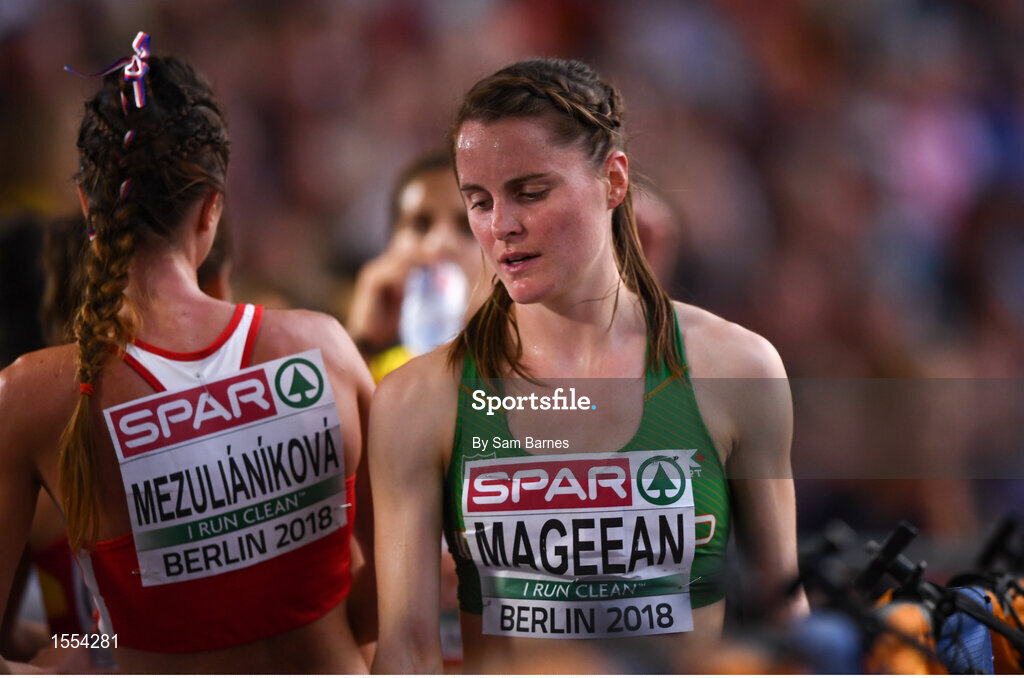 12 August 2018; Ciara Mageean of Ireland dejected after finishing fourth in the Women's 1500m Final during Day 6 of the 2018 European Athletics Championships at The Olympic Stadium in Berlin, Germany. Photo by Sam Barnes/Sportsfile