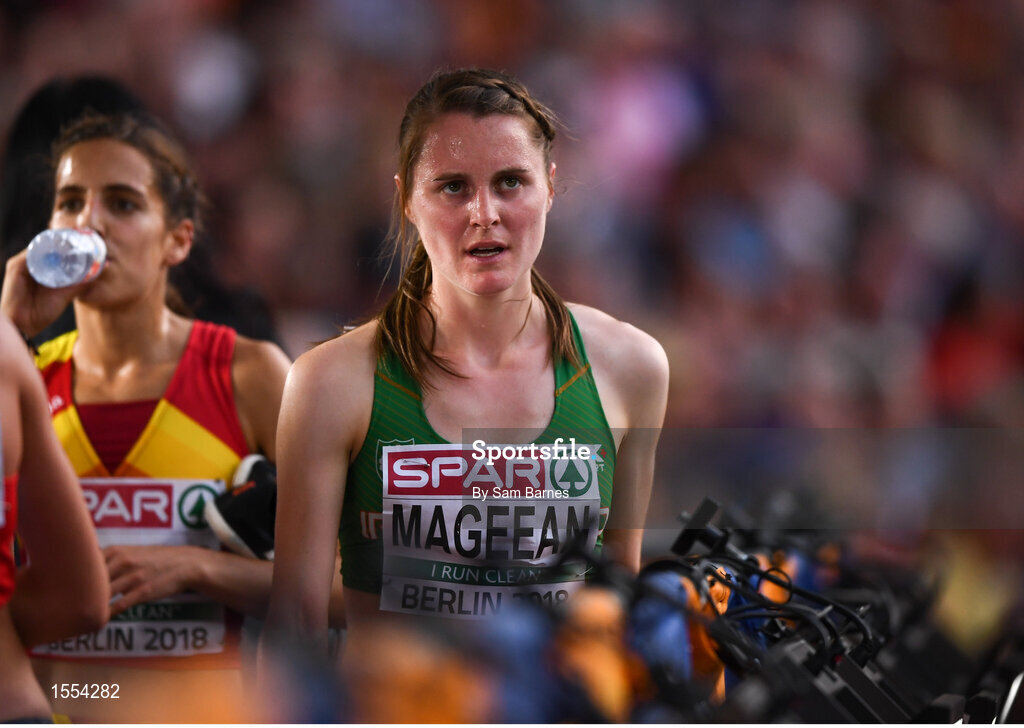 12 August 2018; Ciara Mageean of Ireland dejected after finishing fourth in the Women's 1500m Final during Day 6 of the 2018 European Athletics Championships at The Olympic Stadium in Berlin, Germany. Photo by Sam Barnes/Sportsfile