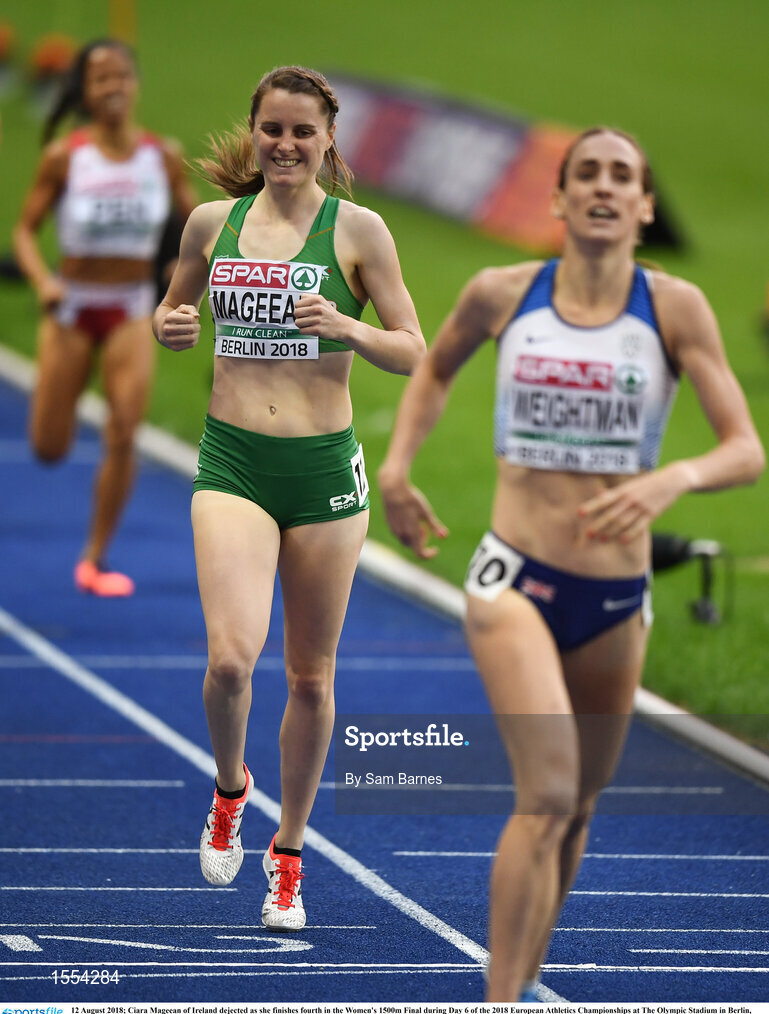 12 August 2018; Ciara Mageean of Ireland dejected as she finishes fourth in the Women's 1500m Final during Day 6 of the 2018 European Athletics Championships at The Olympic Stadium in Berlin, Germany. Photo by Sam Barnes/Sportsfile